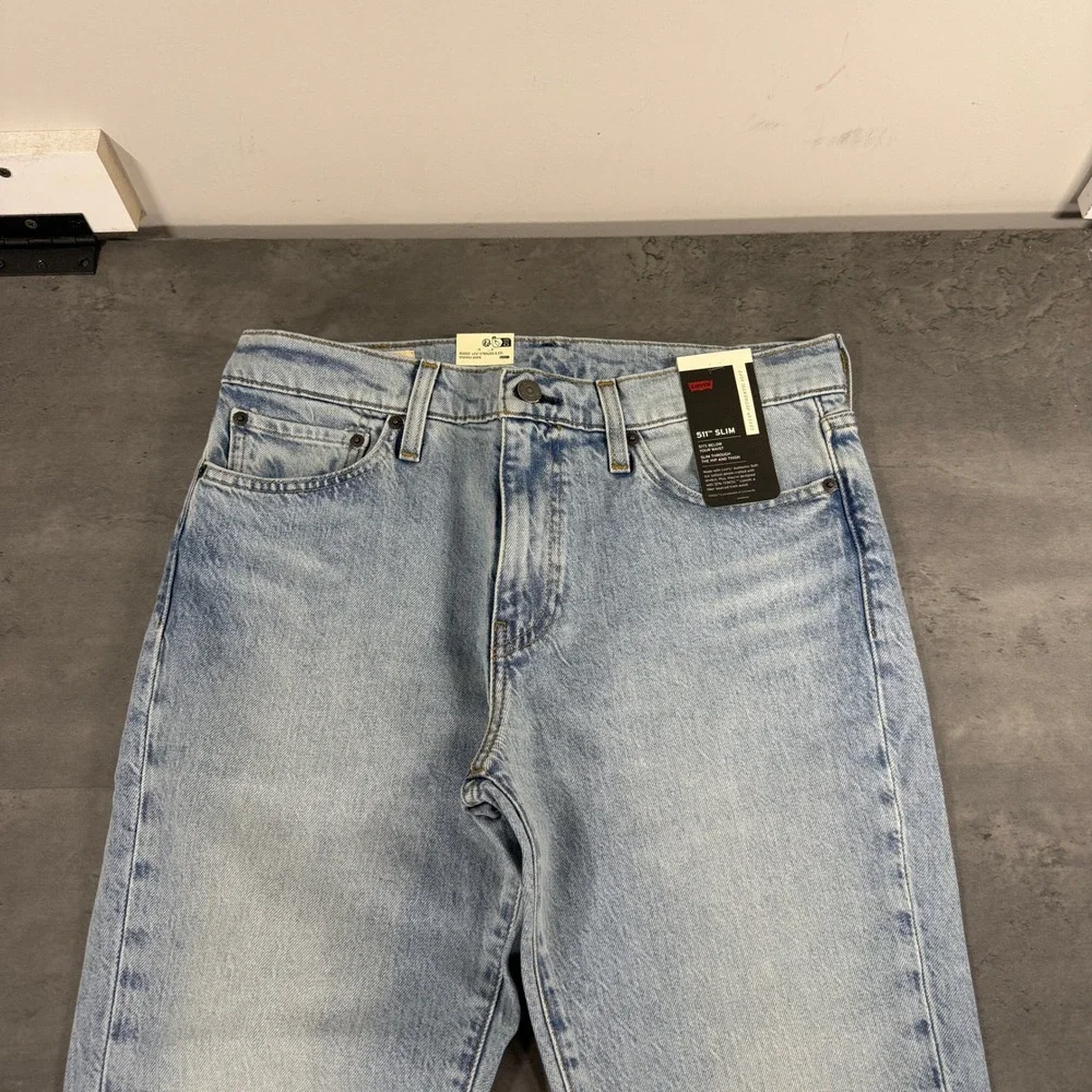Levi's 511 Premium Jeans Mens 33x32 Slim Light Wash Blue Stretch Big E NEW $110